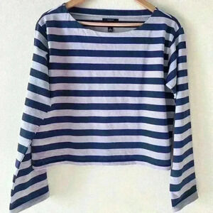 J CREW XS Navy Lavender Color Block Stripe Cropped Fit Shirt Top Preppy FA 2023